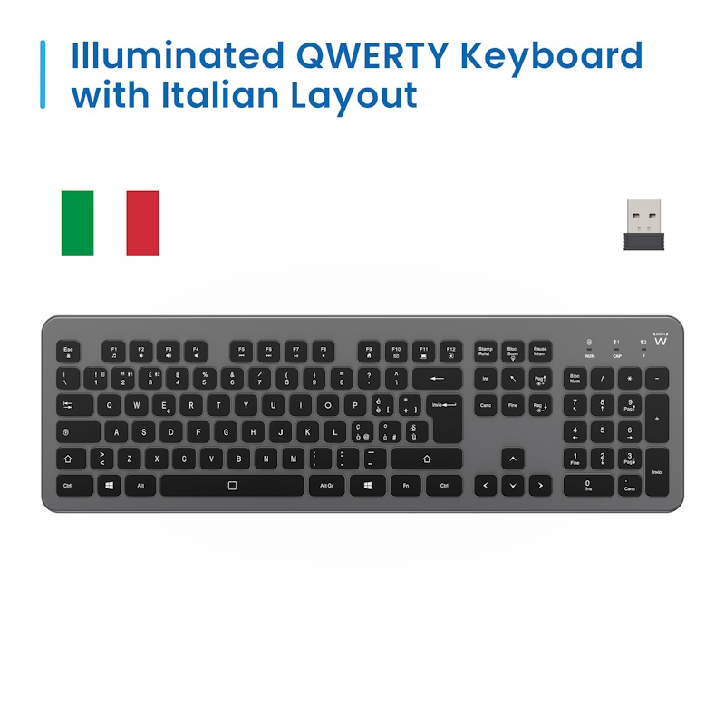 EW3295 | Multi-connection Wireless Keyboard with Backlight, IT Layout | Ewent | distributori informatica
